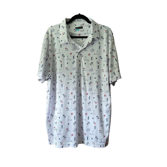 PGA Tour Men's Beach Vacation Print Athletic Fit Polo Short Sleeve White Size XL - Picture 1 of 8
